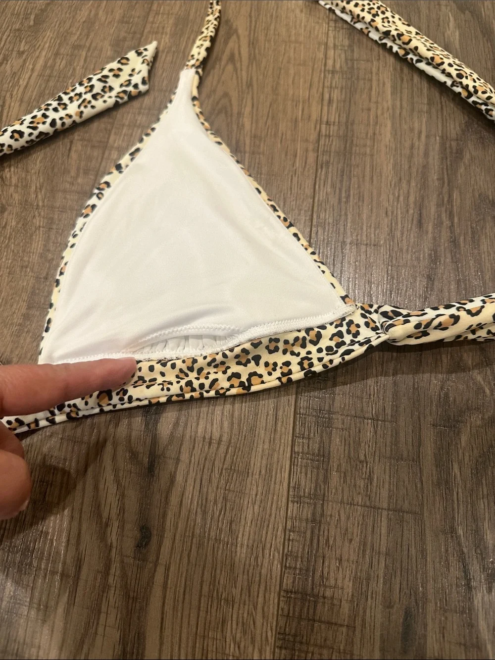 Victoria’s Secret Leopard Print Halter Triangle Swim Top White/Tan/Black Large